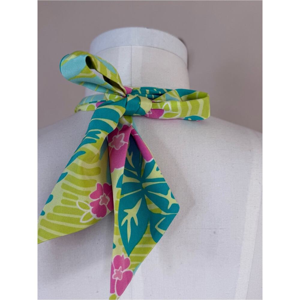 LILLY PULITZER VINTAGE Silk Lime Green Tropical Floral Halter Midi Dress Sz 8 - Picture 10 of 16